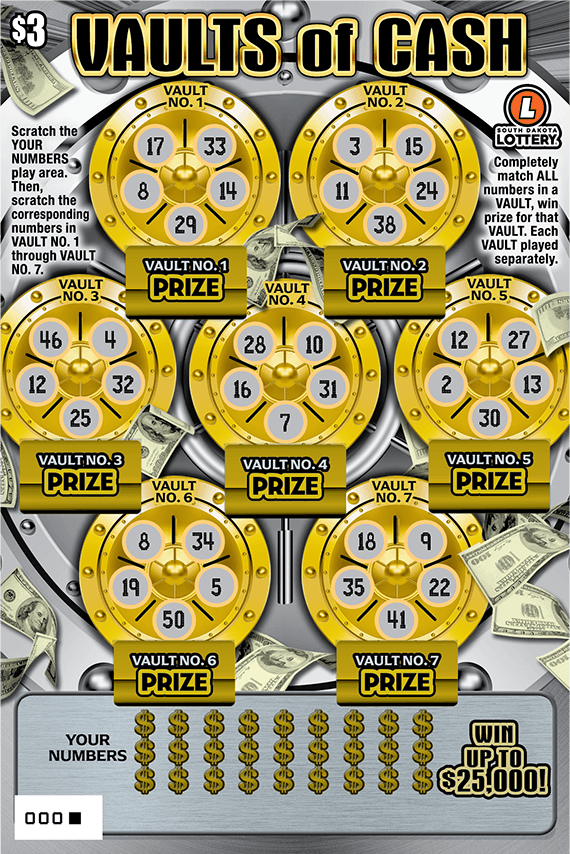 Vaults of Cash South Dakota Lottery scratch-off ticket art
