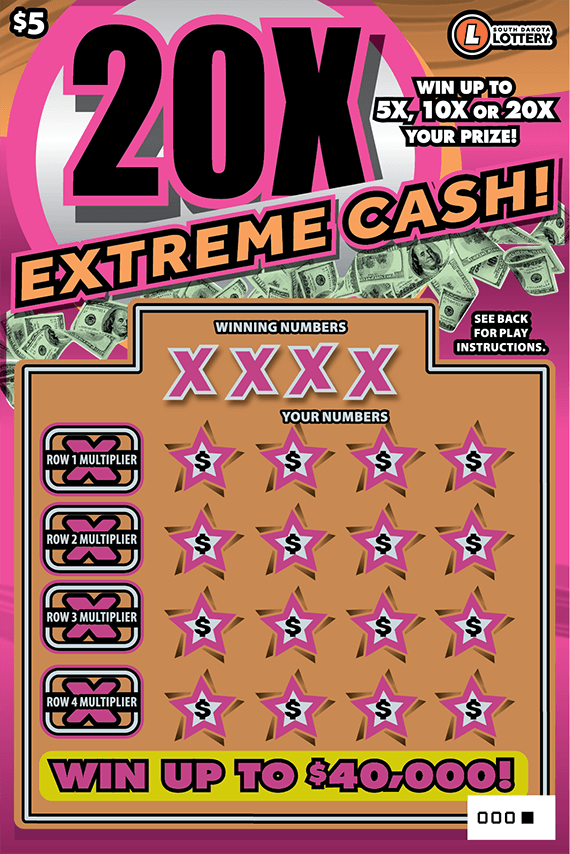 20X Extreme Cash South Dakota Lottery scratch-off ticket art