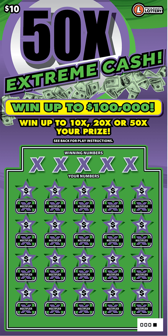50X Extreme Cash South Dakota Lottery scratch-off ticket