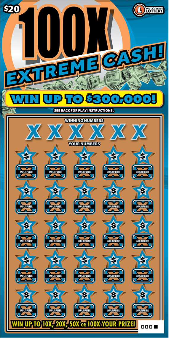 100X Extreme Cash South Dakota Lottery scratch-off ticket