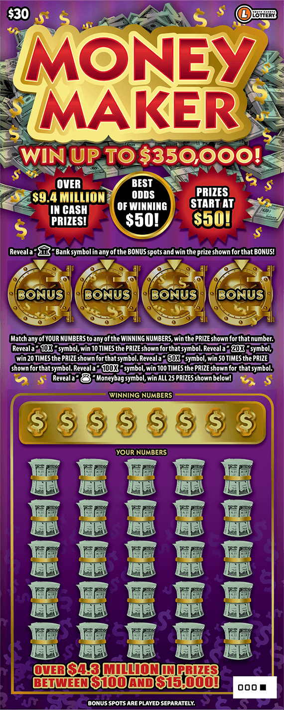 Money Maker South Dakota Lottery scratch-off ticket