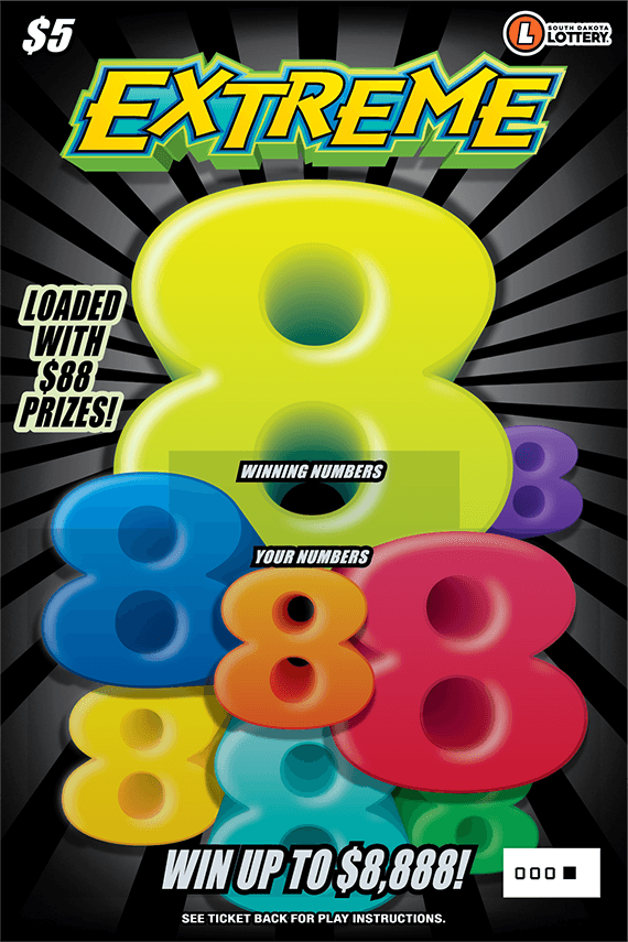 Extreme 8s South Dakota Lottery scratch-off ticket art