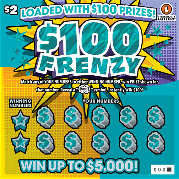 $100 Frenzy South Dakota Lottery scratch-off ticket art