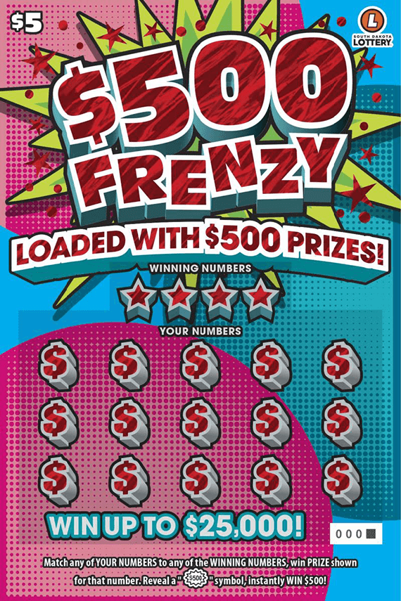 $500 Frenzy South Dakota Lottery scratch-off ticket art