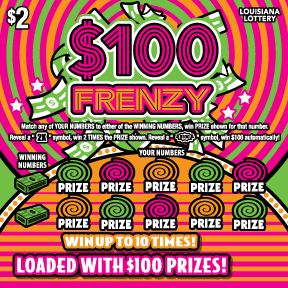100 Frenzy Louisiana Lottery scratch-off ticket