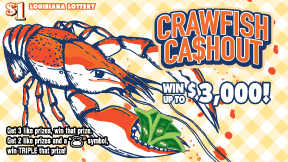 Crawfish Ca$Hout Louisiana Lottery scratch-off ticket art