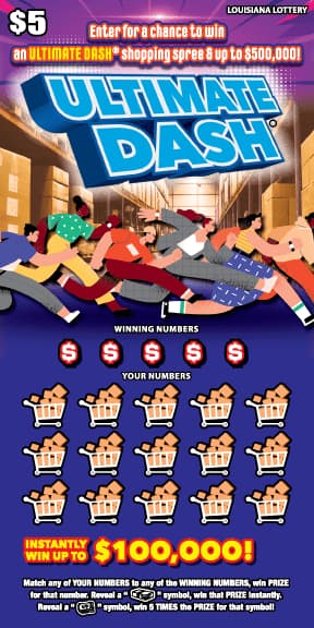 Ultimate Dash Louisiana Lottery scratch-off ticket art