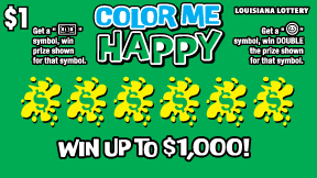 Color Me Happy Louisiana Lottery scratch-off ticket art