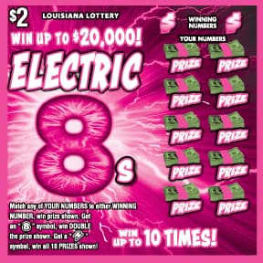 Electric 8s Louisiana Lottery scratch-off ticket art
