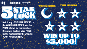 5 Star Luck Louisiana Lottery scratch-off ticket