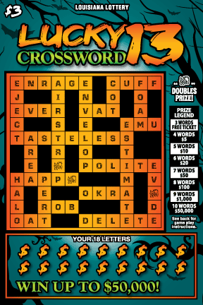 Lucky 13 Crossword Louisiana Lottery scratch-off ticket art