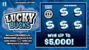 Lucky Bucks Louisiana Lottery scratch-off ticket art