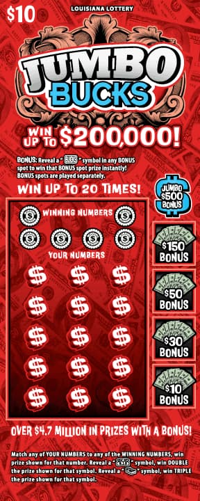 Jumbo Bucks Louisiana Lottery scratch-off ticket