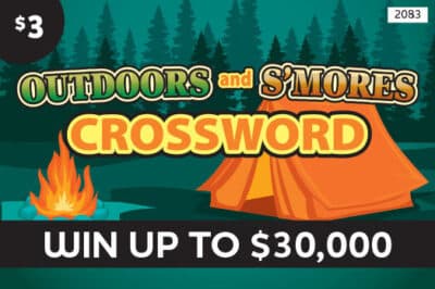 Outdoors and S'mores Crossword Minnesota Lottery scratch-off ticket art