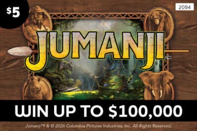 Jumanji Minnesota Lottery scratch-off ticket art