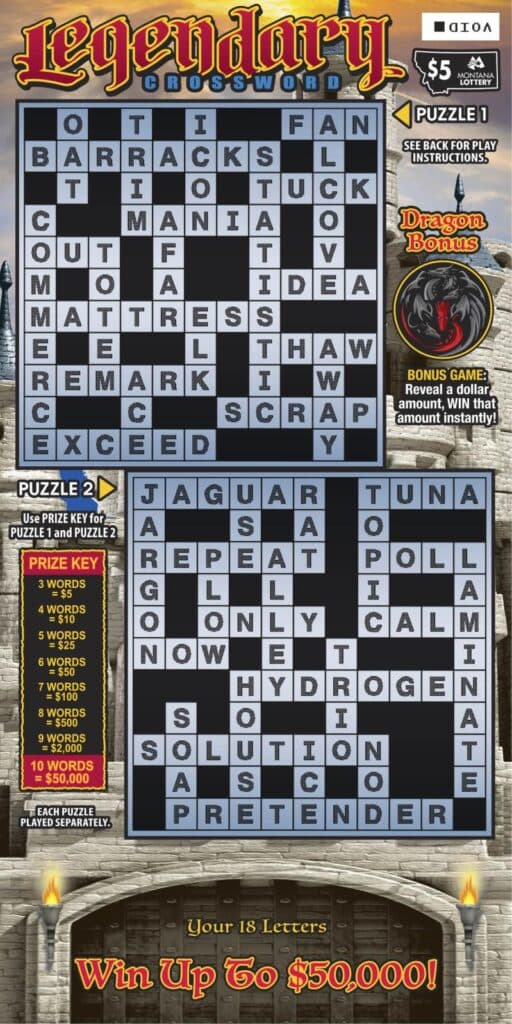 $5 Legendary Crossword Montana Lottery scratch-off ticket