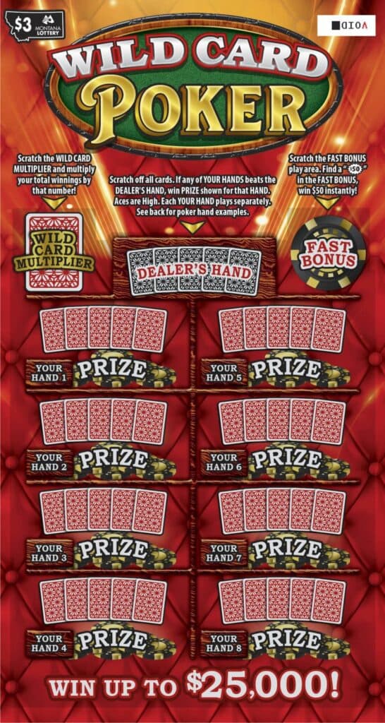 $3 Wild Card Poker Montana Lottery scratch-off ticket art