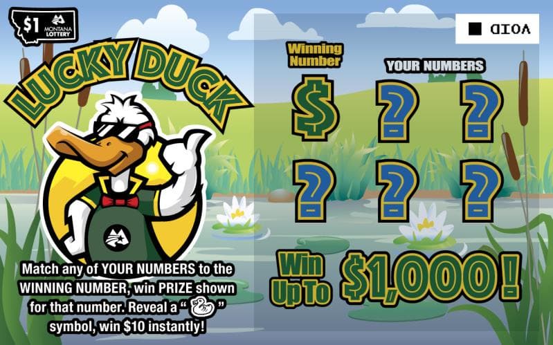$1 Lucky Duck Montana Lottery scratch-off ticket art