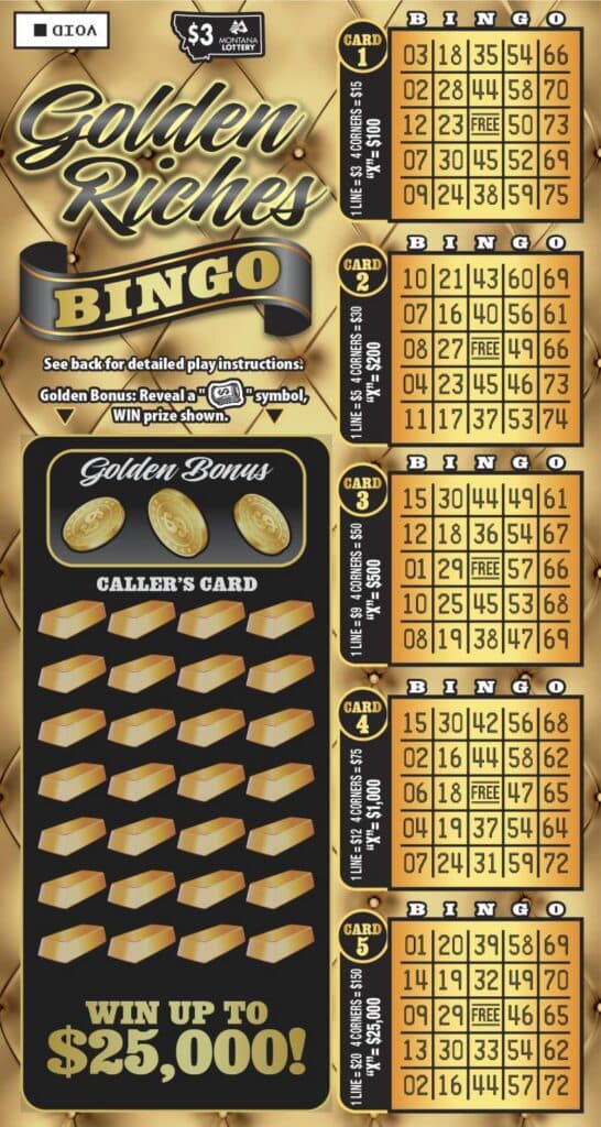 $3 Golden Riches Bingo Montana Lottery scratch-off ticket art