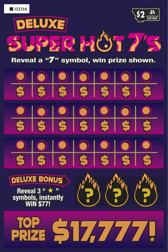$2 Deluxe Super Hot 7’s Montana Lottery scratch-off ticket art