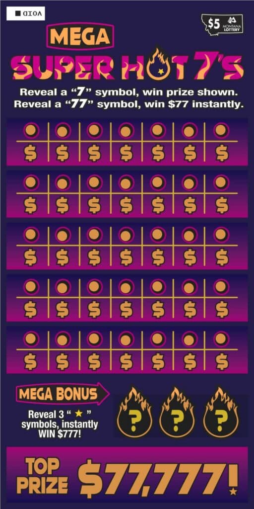 $5 Mega Super Hot 7’s Montana Lottery scratch-off ticket
