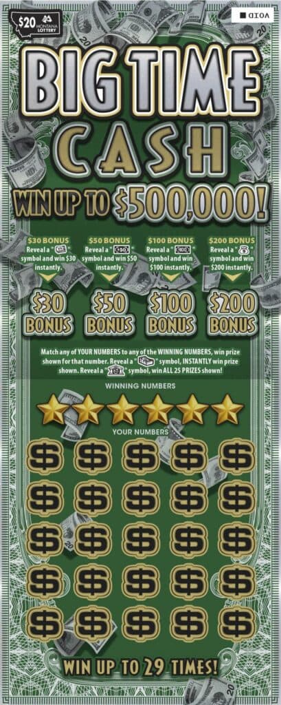$20 Big Time Cash Montana Lottery scratch-off ticket