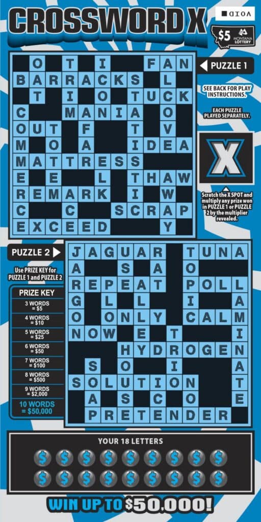 $5 Crossword X Montana Lottery scratch-off ticket art