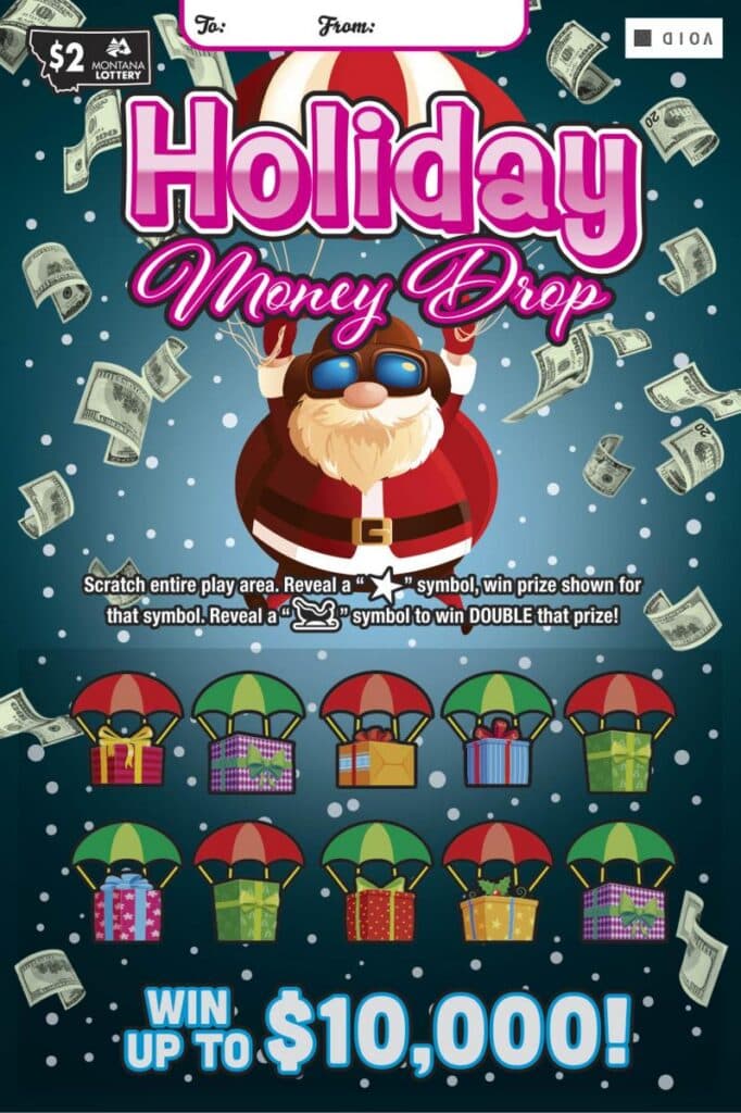 $2 Holiday Money Drop Montana Lottery scratch-off ticket art