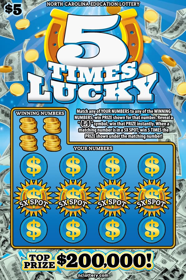 5 Times Lucky North Carolina Lottery scratch-off ticket