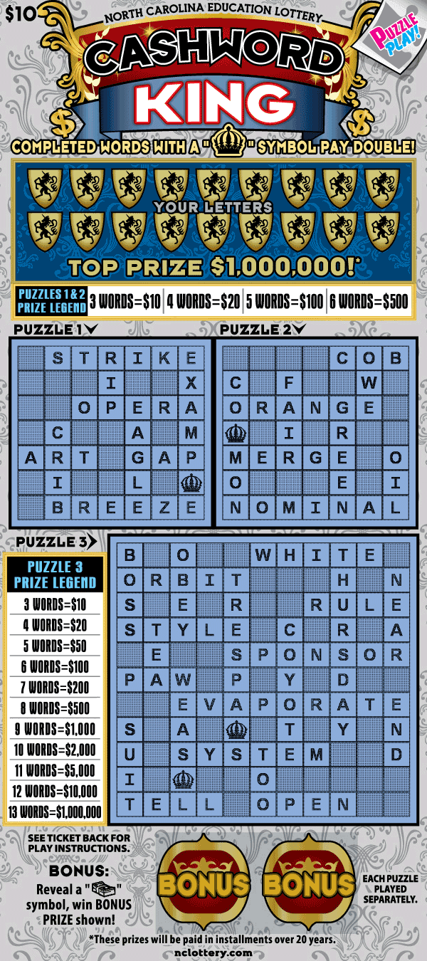Cashword King North Carolina Lottery scratch-off ticket