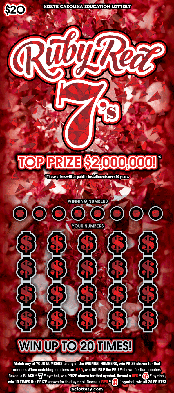 Ruby Red 7's North Carolina Lottery scratch-off ticket art