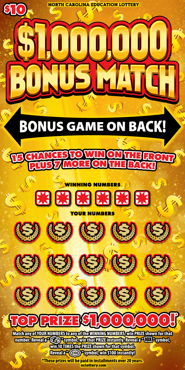 $1,000,000 Bonus Match North Carolina Lottery scratch-off ticket