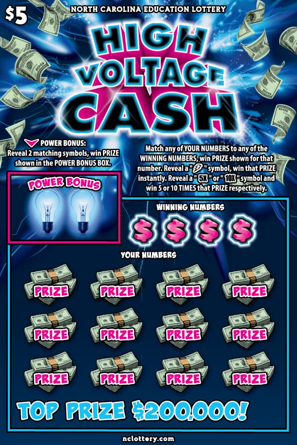 High Voltage Cash North Carolina Lottery scratch-off ticket art
