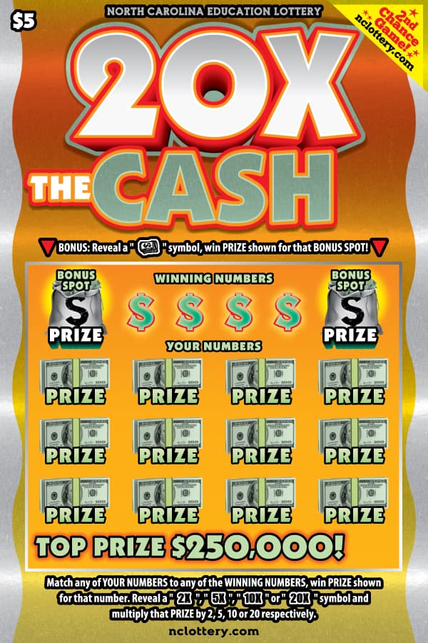20X The Cash North Carolina Lottery scratch-off ticket
