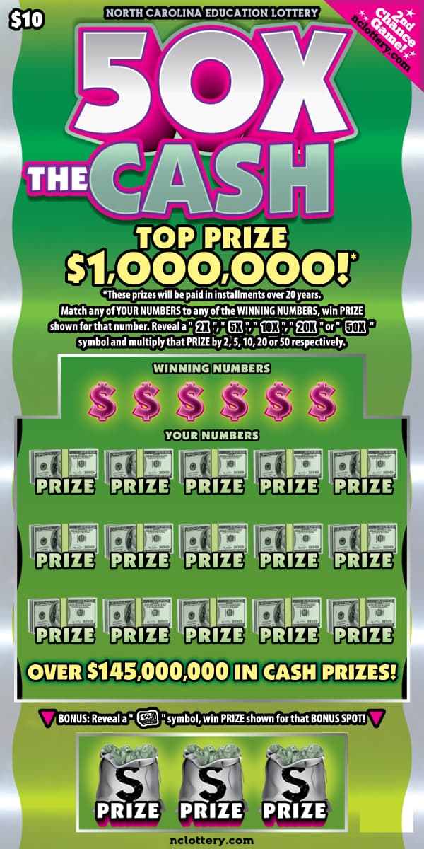 50X The Cash North Carolina Lottery scratch-off ticket