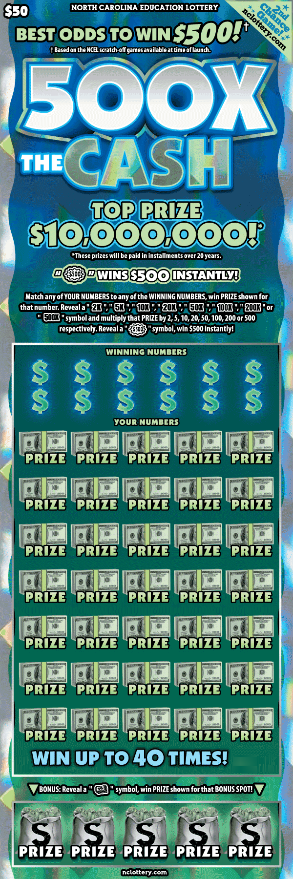 500X The Cash North Carolina Lottery scratch-off ticket