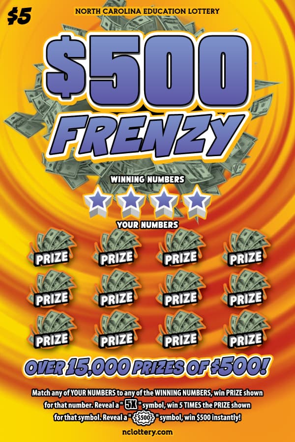 $500 Frenzy North Carolina Lottery scratch-off ticket