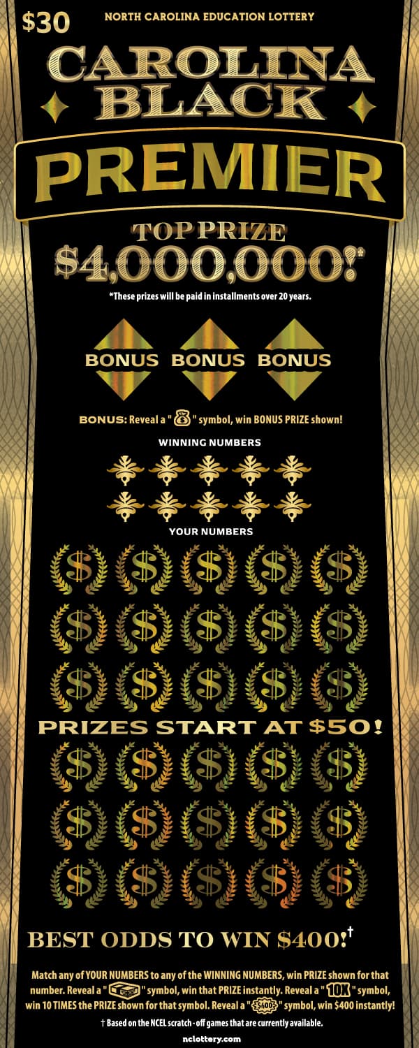 Carolina Black Premier North Carolina Lottery scratch-off ticket