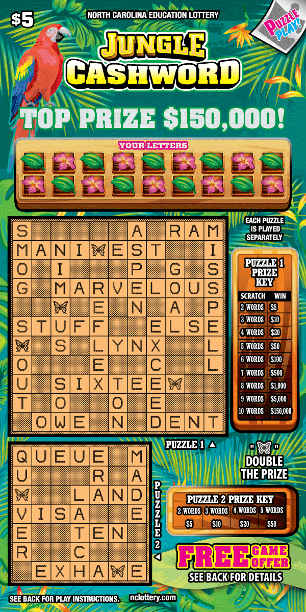 Jungle Cashword North Carolina Lottery scratch-off ticket art