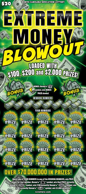 Extreme Money Blowout North Carolina Lottery scratch-off ticket