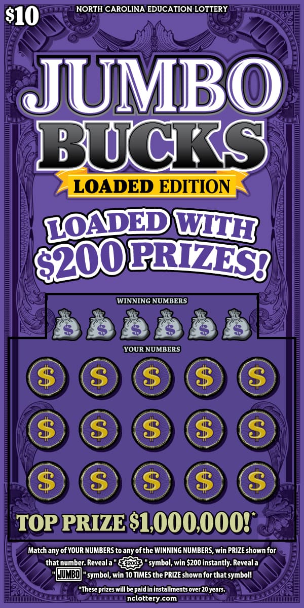 Jumbo Bucks North Carolina Lottery scratch-off ticket art