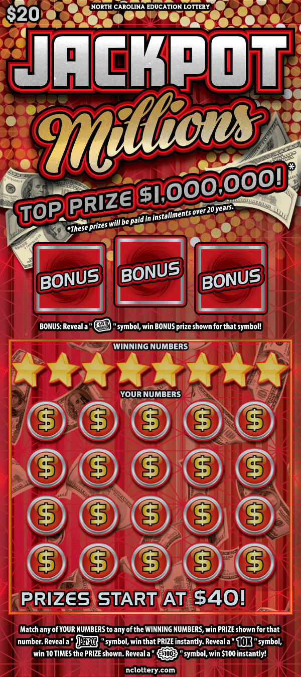 Jackpot Millions North Carolina Lottery scratch-off ticket art