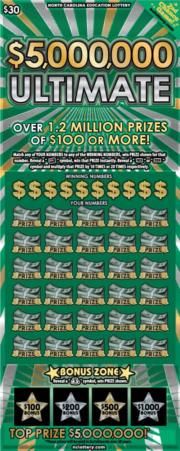 $5,000,000 Ultimate North Carolina Lottery scratch-off ticket
