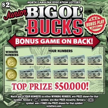 Junior BIG OL' BUCKS® North Carolina Lottery scratch-off ticket art