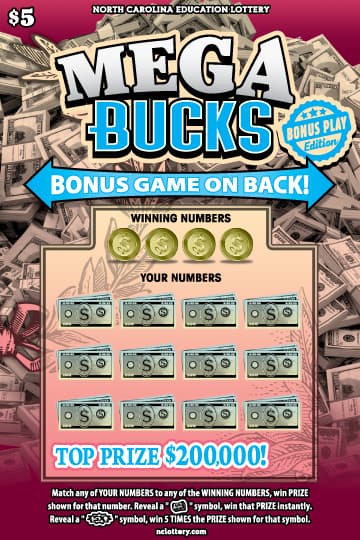 MEGA BUCKS North Carolina Lottery scratch-off ticket