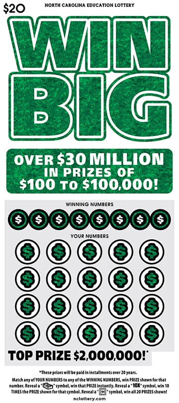 Win Big North Carolina Lottery scratch-off ticket