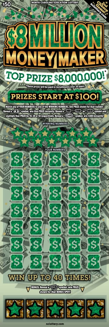 $8 Million Money Maker North Carolina Lottery scratch-off ticket