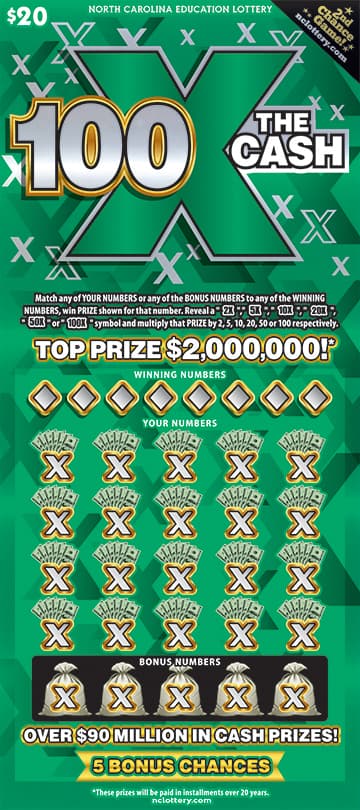 100X The Cash North Carolina Lottery scratch-off ticket