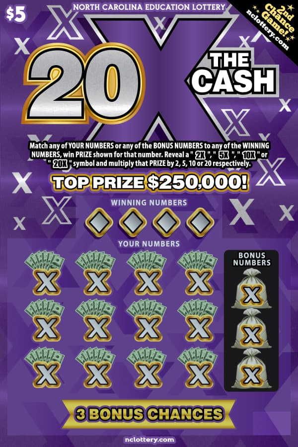 20X The Cash North Carolina Lottery scratch-off ticket art