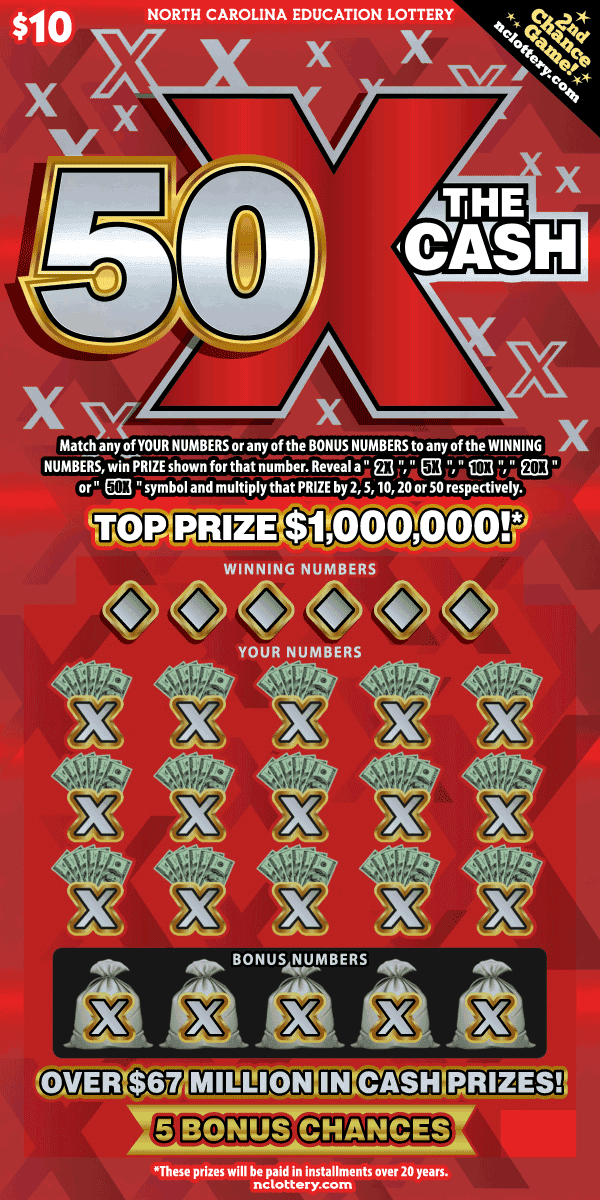 50X The Cash North Carolina Lottery scratch-off ticket art